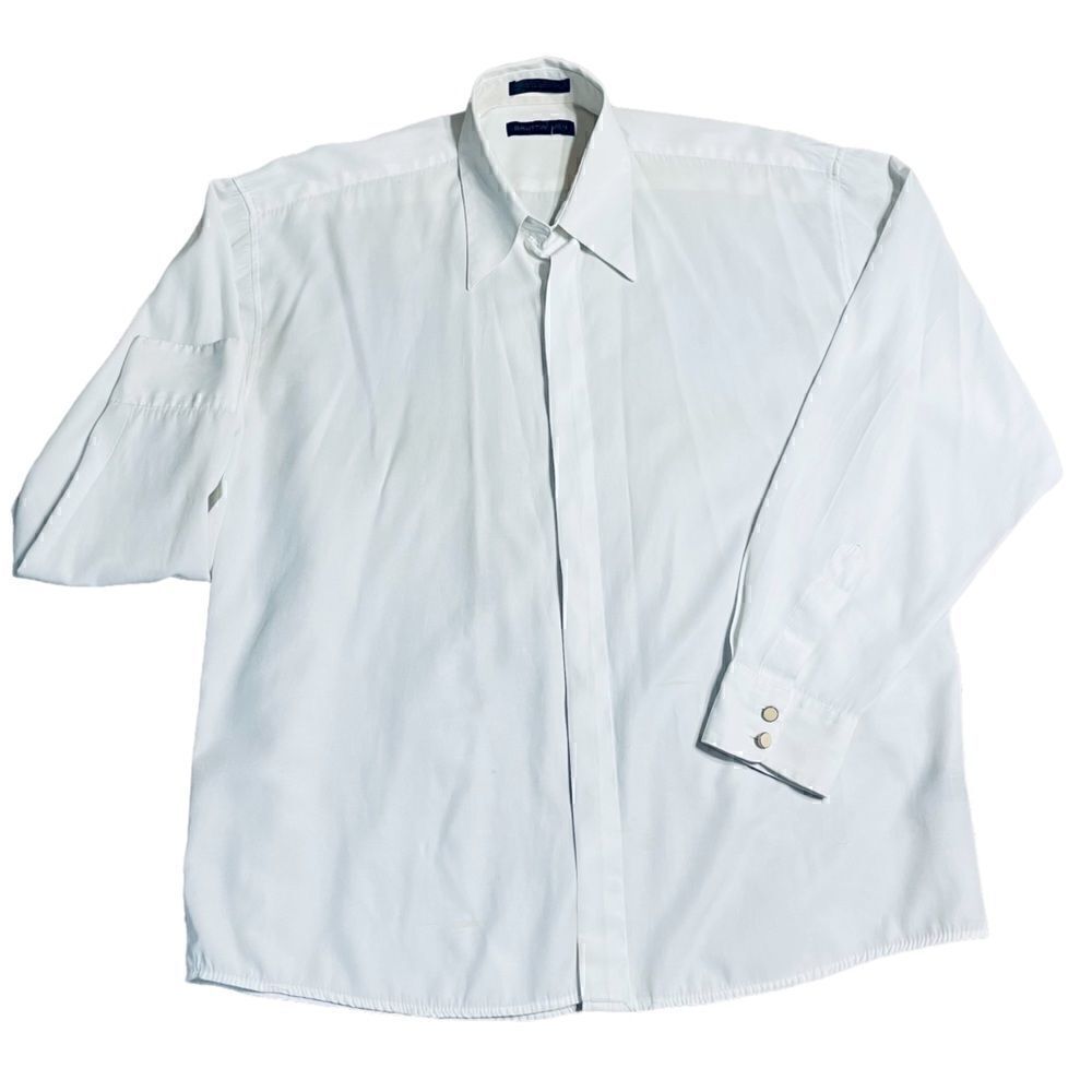 Vintage White Bruttini Men Button Down Viscose Mix Shirt Size XL